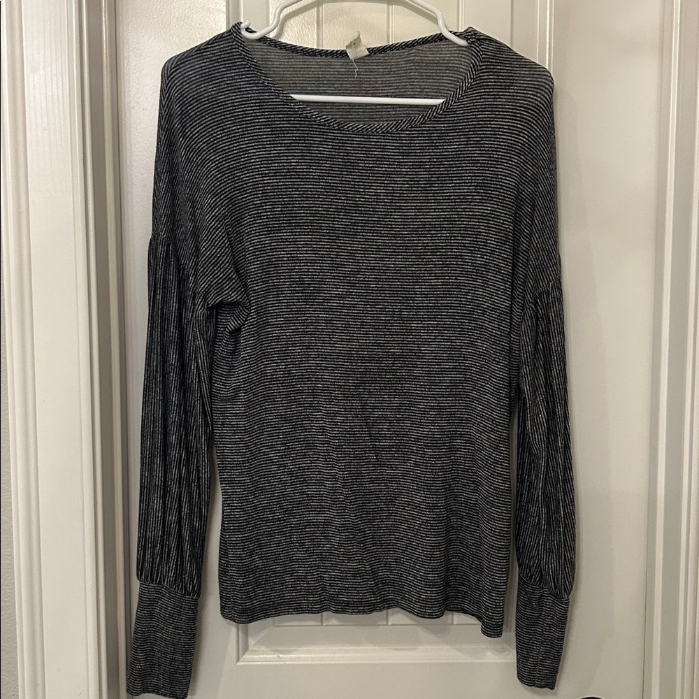 Black and Gray Striped Long Sleeve Top